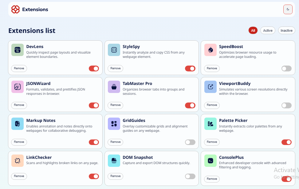Browser Extension Manager UI
